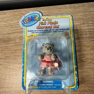 Brand New Webkinz Pink Picnic Charcoal Cat Figure